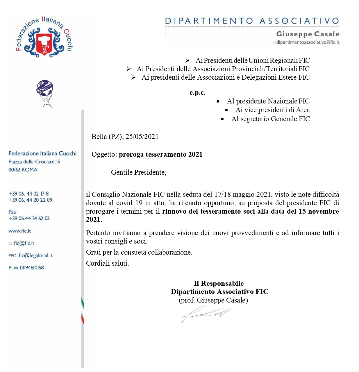 PROROGA TESSERAMENTO 2021